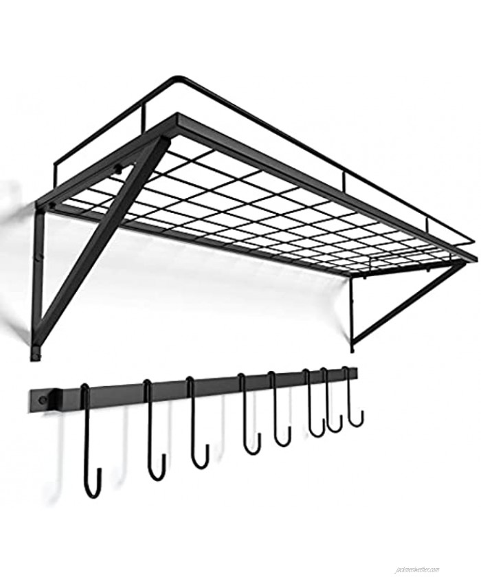 X Home 32-Inch Pot Racks and Rial Set for Kitchen Wall Mounted with 12 Pcs Removable Hooks Wall Rack for Pots and Pans for Kitchen Storage & Organization Black
