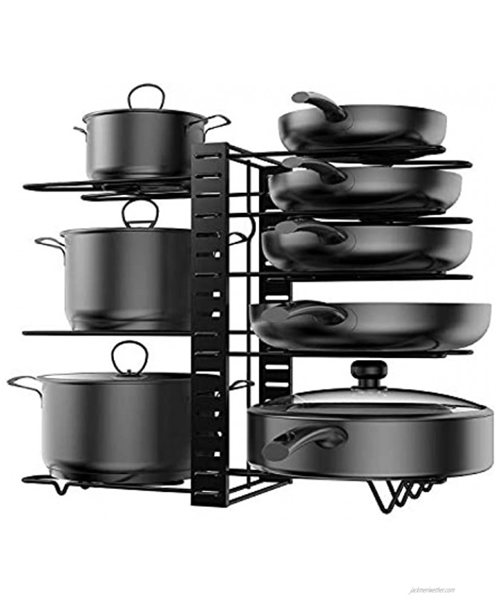 Yahluer 8 Tiers Pot Pan Storage Rack Organizers – Adjustable DIY Pot Pan Rack Heavy Duty Iron Pot Pan Lid Holders Space Saving Rack in Kitchen Counter and Cabinet