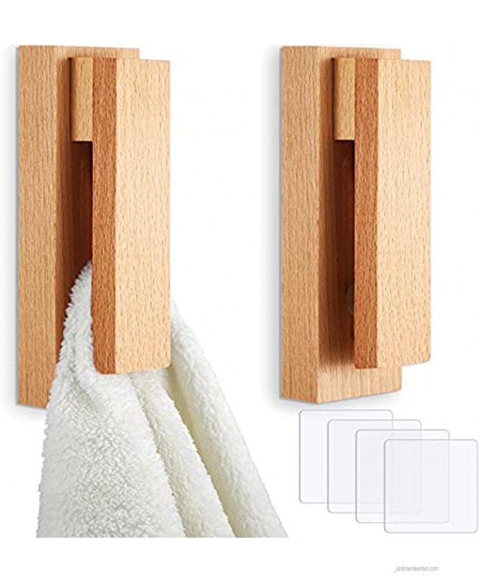 2 Packs Wood Towel Hooks Self Adhesive Vintage Towel Holder Natural Texture Wooden Coat Rack Wooden Mounted Wall Racks Hanger for Bathroom Kitchen Wall Home Decor