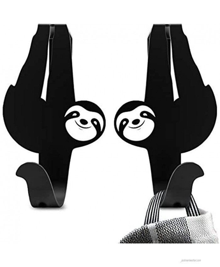 5th EGG Sloth Animal Over The Cabinet Door Hooks 2 Pack for Holding Hand Towels Oven Mitts Pot Holders 2 Single Metal Hooks for Kitchen and Bathroom Cabinets Fun Sloth Decor Gift Idea Black