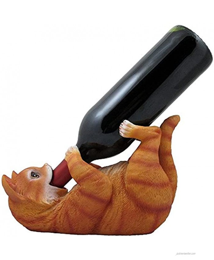Decorative Tabby Kitty Cat Wine Bottle Holder Sculpture for Whimsical Tabletop Wine Racks and Stands or Animal Statues & Kitten Figurines As Birthday Gifts for Cat Lovers by Home-n-Gifts