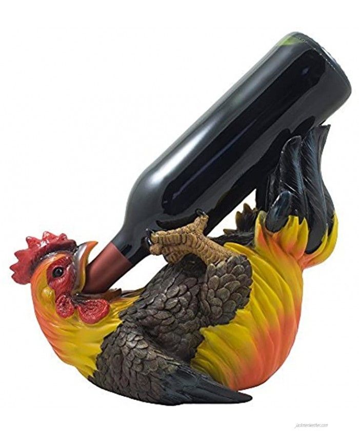Home 'n Gifts Drinking Rooster Wine Bottle Holder Statue for Country Farm Kitchen Decor Tabletop Wine Stands & Racks and Decorative Gifts for Gamecocks Fans Multicolor