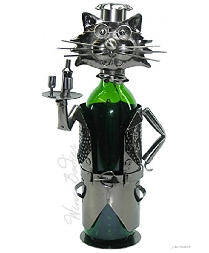 WINE BODIES kitty Cat Metal Wine Bottle Holder Charcoal