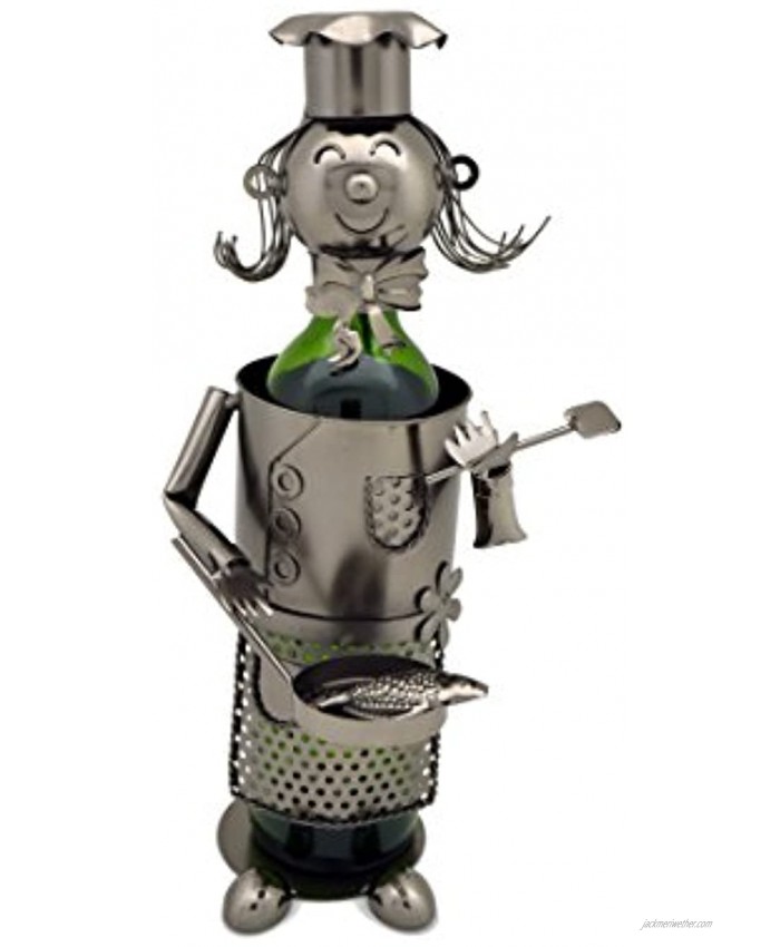 WINE BODIES Lady Chef Metal Wine Bottle Holder Charcoal