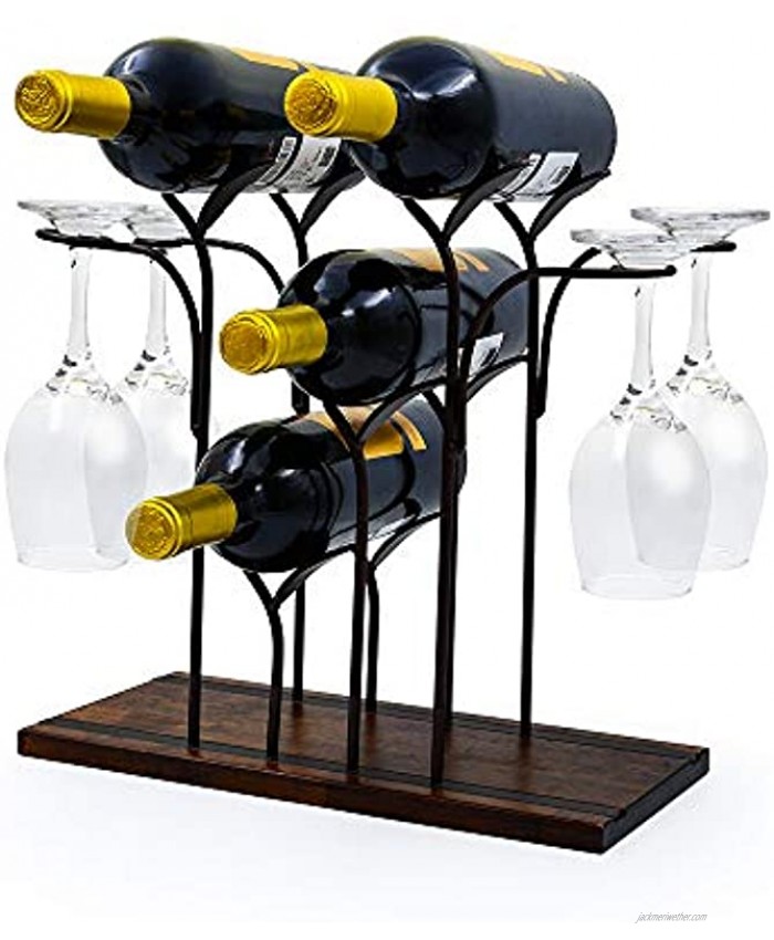 Wine Rack Table Type Wooden Wine Rack Rustic Countertop Wine Rack Countertop Wine Rack Can Hold 4 Bottles and 4 Glasses Metal Wine Rack