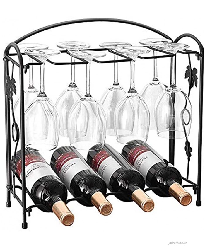 Wine Rack Wine Bottle Holder Wine Goblet Cup Holder,2-in-1 Multifunctional Rack Wine and Glass Holder Wine Glass Rack ,Home Decoration Wine Bottle Organization,Hold 4 Wine Bottles and 8 Glasses