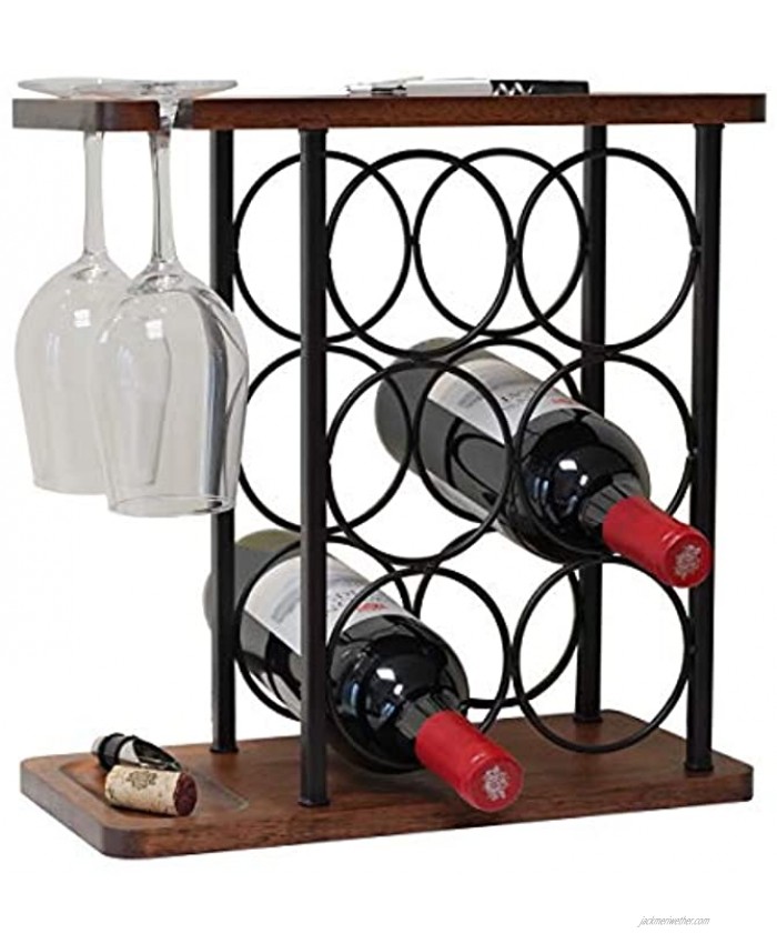 ABZUOON Wine Rack with Glass Holder Countertop Wine Rack Wood Wine Bottle Holder Storage Rack Stand Perfect for Home Decor & Kitchen