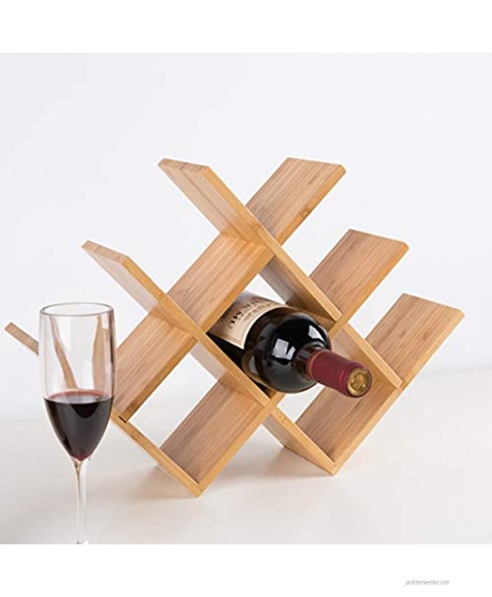 BAMBKIN 8-Bottle Bamboo Wine Rack Bottle Holder Countertop Removable Minimal Assembly Required Natural Bamboo