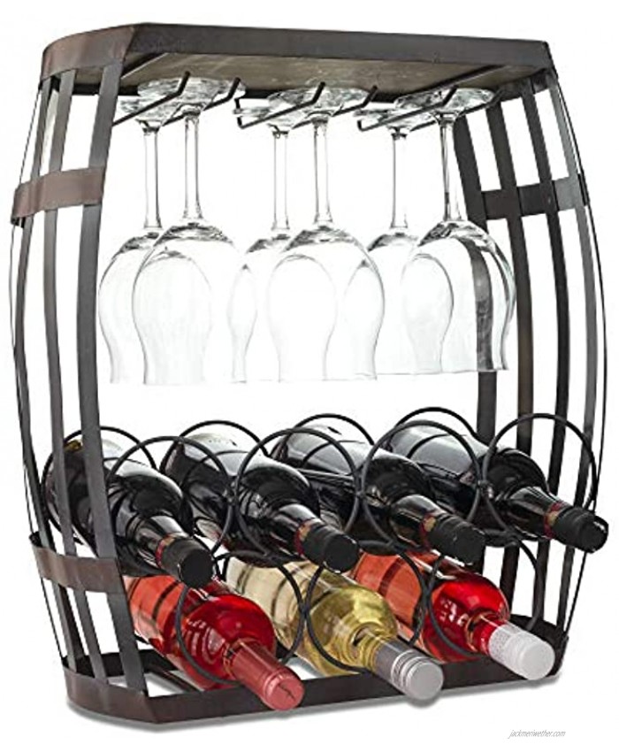 Made Easy Kit Wine Bottle and Glass Free Standing Counter Top Rack by MEK Comes Fully Assembled! Wine Barrel 20 x 7 x 10