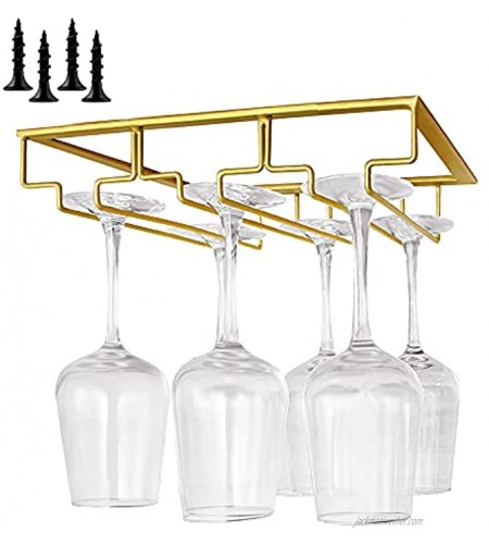 Worldity Wine Glass Holder Stemware Wine Glass Hanging Rack 3 Rows Metal Wine Rack Storage Under Cabinet Stemware Rack for Kitchen Bar Gold
