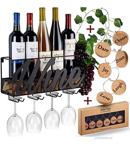 Wall Mounted Wine Rack Bottle & Glass Holder Cork Storage Store Red White Champagne Comes with 6 Cork Wine Charms Home & Kitchen Décor Designed by Anna Stay Wine