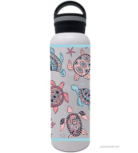 Biddlebee Stainless Steel Water Bottle 25 Ounce Insulated Flask Style Bottles with Wide Mouth Opening and Screw Top Cap Premium Printed Designs Pastel Sea Turtles