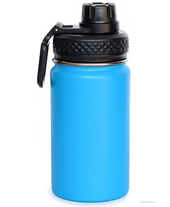 Colorful PoPo 12 oz Kids Stainless Steel Water Bottle Double Wall Vacuum Insulated Tumbler Thermoses with Wide Mouth Leakproof Spout Lid Blue