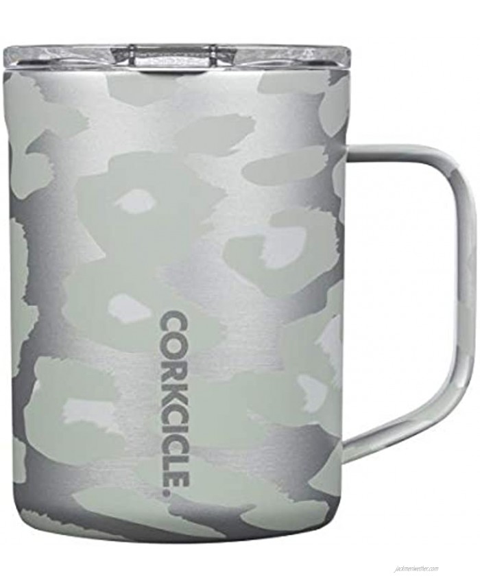 Corkcicle Coffee Mug Triple-Insulated Stainless Steel Cup with Handle 16 oz Snow Leopard