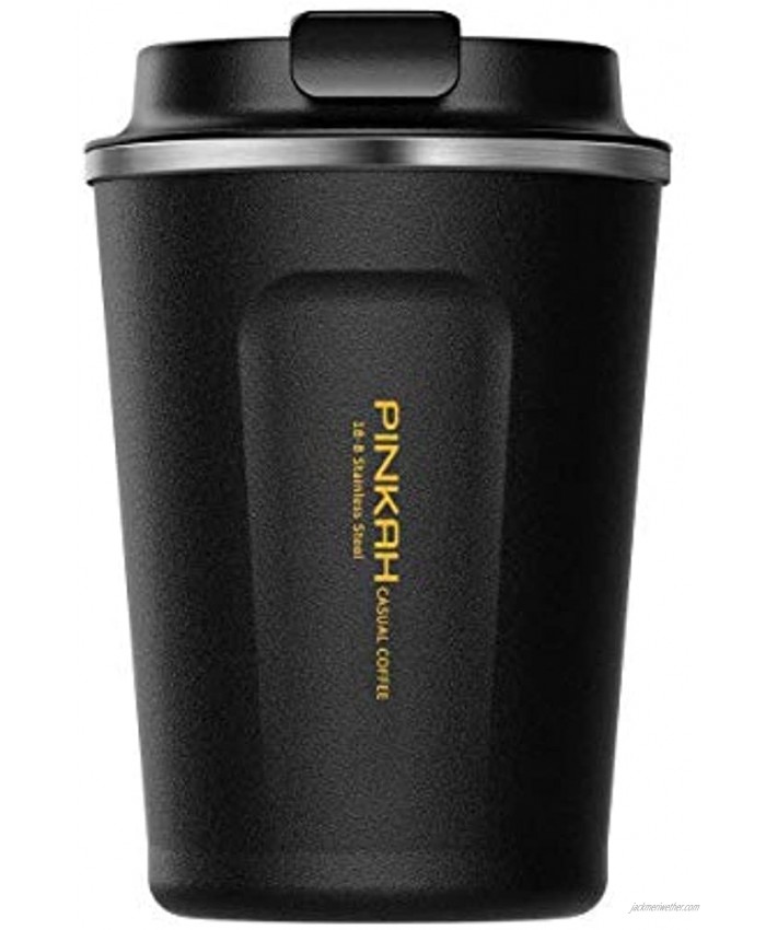 Coffee Travel Mug Stainless Steel Insulated Coffee Cup Double Wall Vacuum Insulation Coffee Tumbler with Leakproof Screw Lid Reusable Thermal Cup for Hot Iced Beverage -380ml 13oz Black
