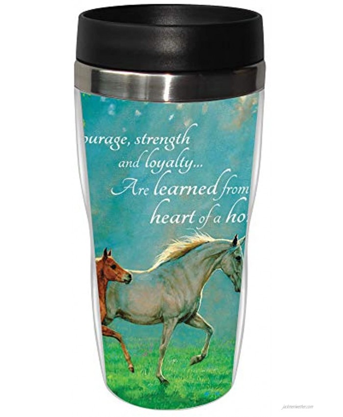 Courage Strength Loyalty Horse Travel Mug Stainless Lined Coffee Tumbler 16-Ounce Gift for Horse People and Lovers Tree-Free Greetings