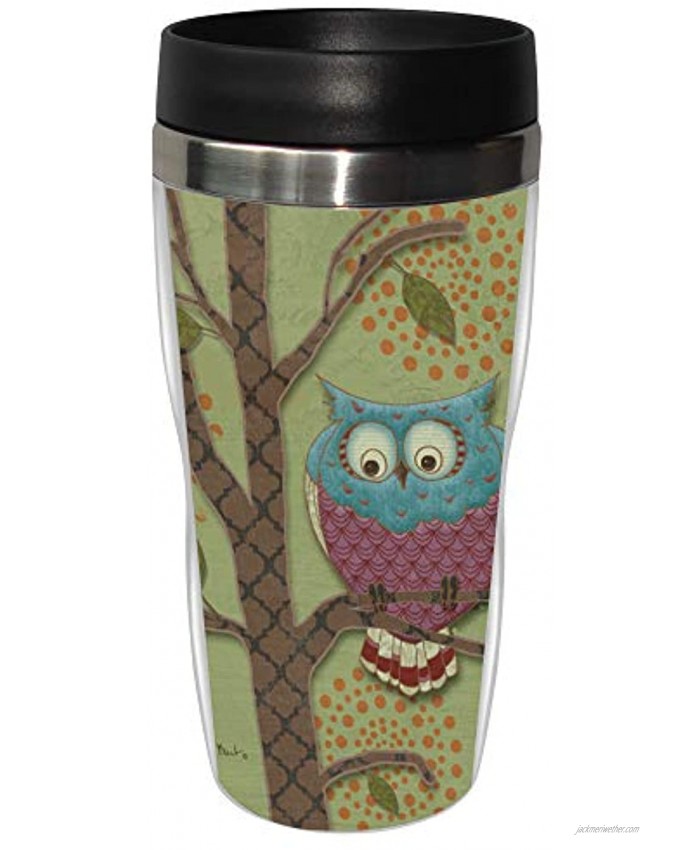 Tree-Free Greetings Paul Brent Whimsical Owl Sip 'N Go Stainless Lined Travel Mug 16-Ounce