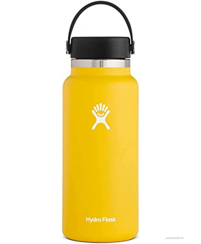 Hydro Flask Water Bottle Stainless Steel & Vacuum Insulated Wide Mouth 2.0 with Leak Proof Flex Cap 32 oz Sunflower