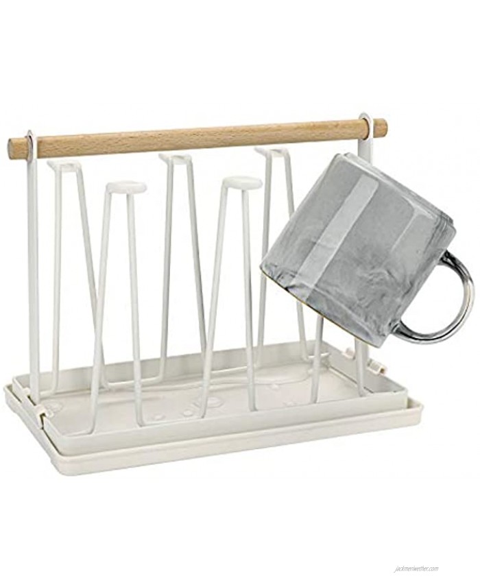 JuxYes Tabletop Cup Drying Rack Stand with Detachable Tray Drinking Glass and Bottle Drainer Stand with Handle Non-Slip Mugs Cups Organizer Drying Rack for Home Kitchen Countertop Cabinet Pantry
