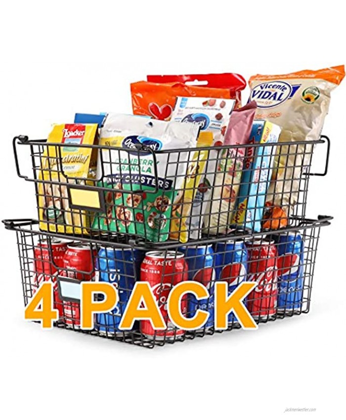 4 Pack XXXL Large Stackable Wire Baskets For Pantry Storage and Organization Metal Storage Bins for Food Fruit Kitchen Bathroom Closet Cabinets Countertops Organizer
