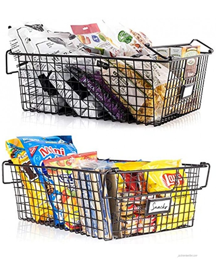 Gorgeous Stackable XXL Wire Baskets For Pantry Storage and Organization Set of 2 Pantry Storage Bins With Handles Large Metal Food Baskets Keep Your Pantry Organized