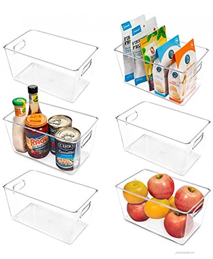 Vtopmart Clear Plastic Pantry Organizer Bins 6 PCS Food Storage Bins with Handle for Refrigerator Fridge Cabinet Kitchen Countertops Cupboard Freezer Organization and Storage BPA Free Medium