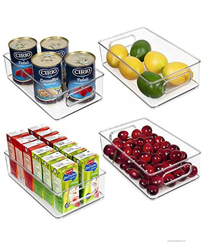 Vtopmart Stackable Clear Plastic Storage Bins 4 Pack Food Organizer Bins with Handles for Refrigerator Fridge Freezer Cabinet Kitchen Pantry Organization BPA Free 10 Long