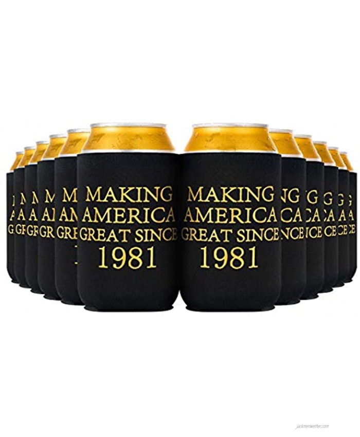 Crisky 40th Birthday Beer Sleeve 40th Birthday Can Cooler Insulated Covers 40th Birthday Decorations Black Gold Making Great Since 1981 Neoprene Coolers for Soda Beer Can Beverage 12 Pcs