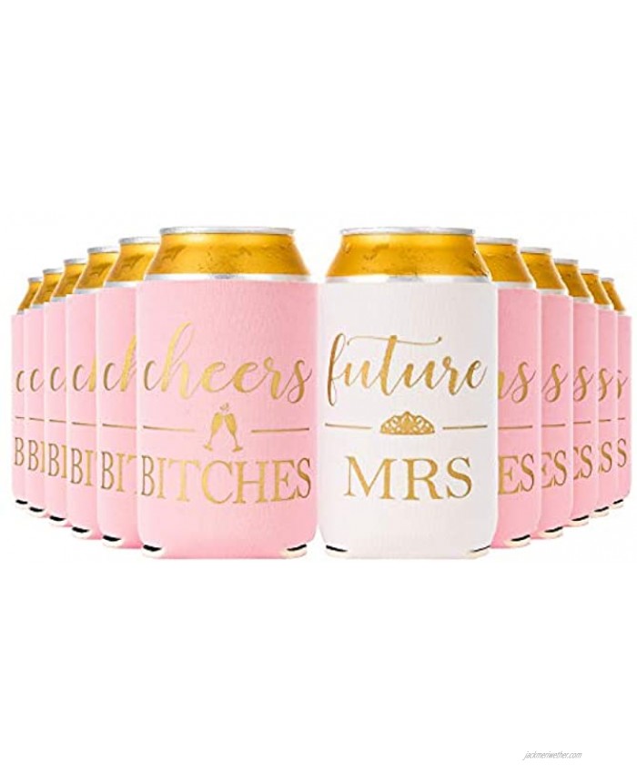 Crisky Bachelorette Party Can Cooler Bridal Shower Beer Sleeve Neoprene Coolers for Soda Beer Can Beverage 11 Pink and 1 White 2.4 x 2.4 x 4 Inches 12