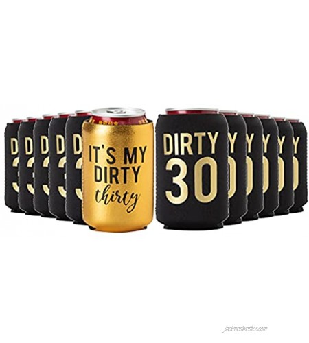 Dirty Thirty Decorations 30th Birthday Can Coolers and 1 METALLIC GoldIt's My Dirty 30 Cooler Set of 12 Black and Gold 30th Birthday Can Cooler Perfect for Birthday Parties,Birthday Decorations!