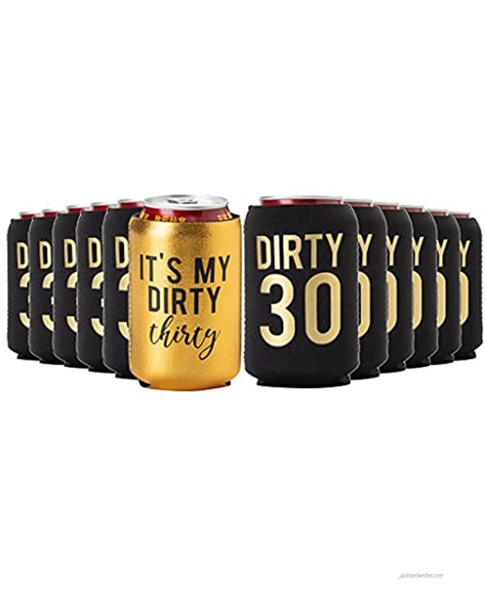 Dirty Thirty Decorations 30th Birthday Can Coolers and 1 METALLIC GoldIt's My Dirty 30 Cooler Set of 12 Black and Gold 30th Birthday Can Cooler Perfect for Birthday Parties,Birthday Decorations!