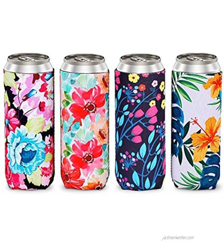 HAPYTHDA Slim Can Cooler Sleeves,Neoprene Insulated Can Covers for 12oz Tall Skinny Can Beer Bottle 4 PACK