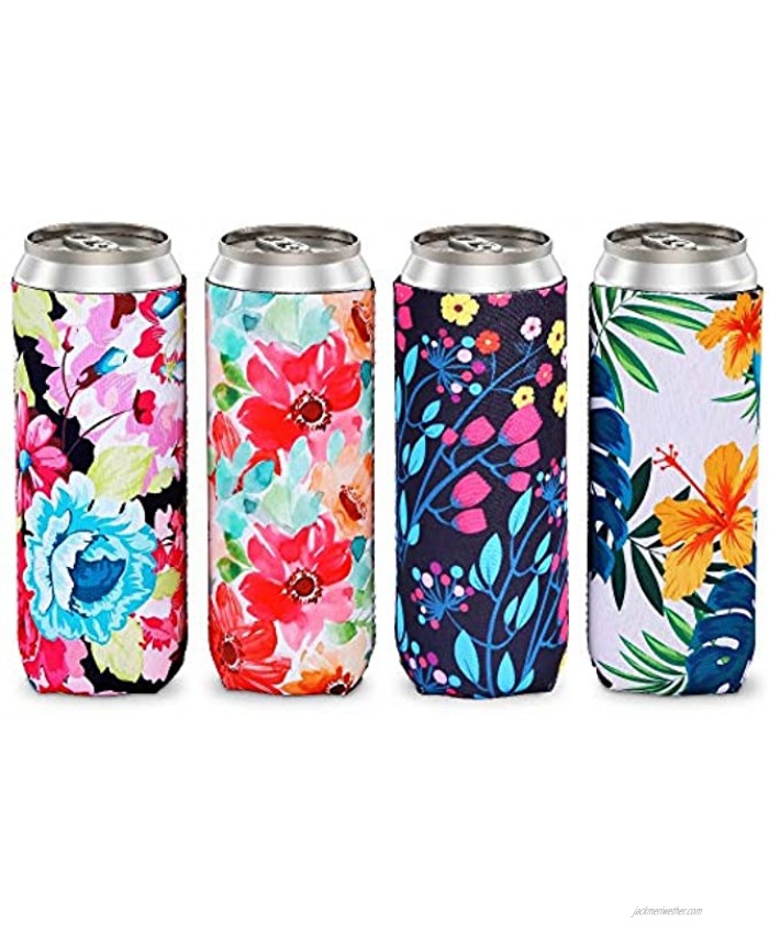 HAPYTHDA Slim Can Cooler Sleeves,Neoprene Insulated Can Covers for 12oz Tall Skinny Can Beer Bottle 4 PACK