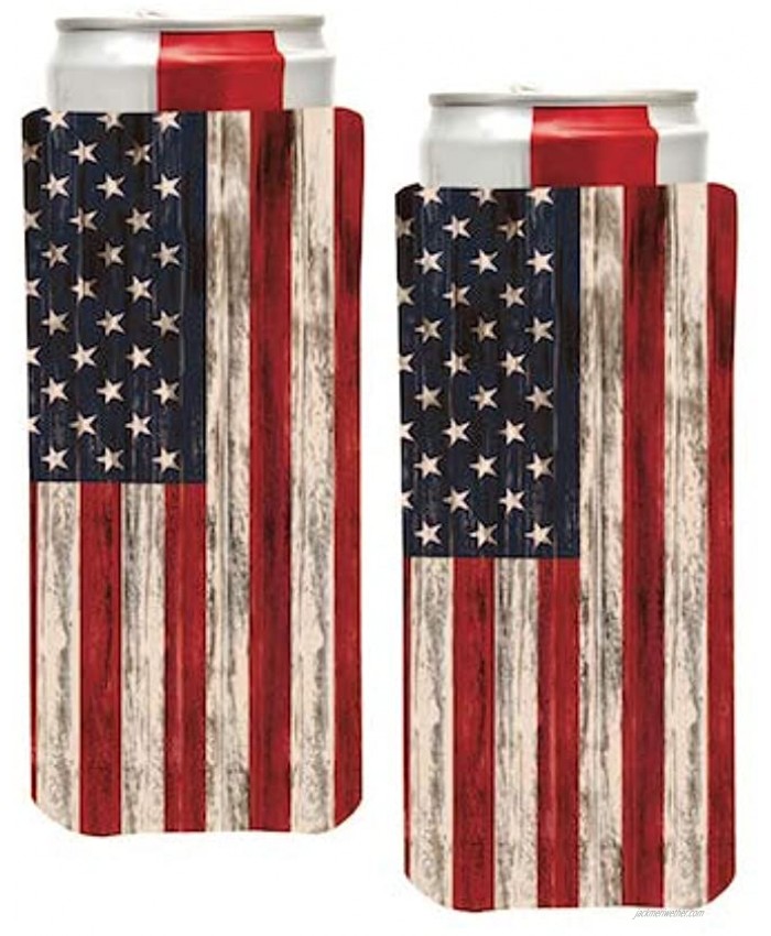 PKM 2 Distressed USA AMERICAN FLAG Slim Can Cooler Sleeve Beer Blank Skinny 12 oz Neoprene Coolie Perfect For 12oz Red Bull Michelob Ultra,Truly