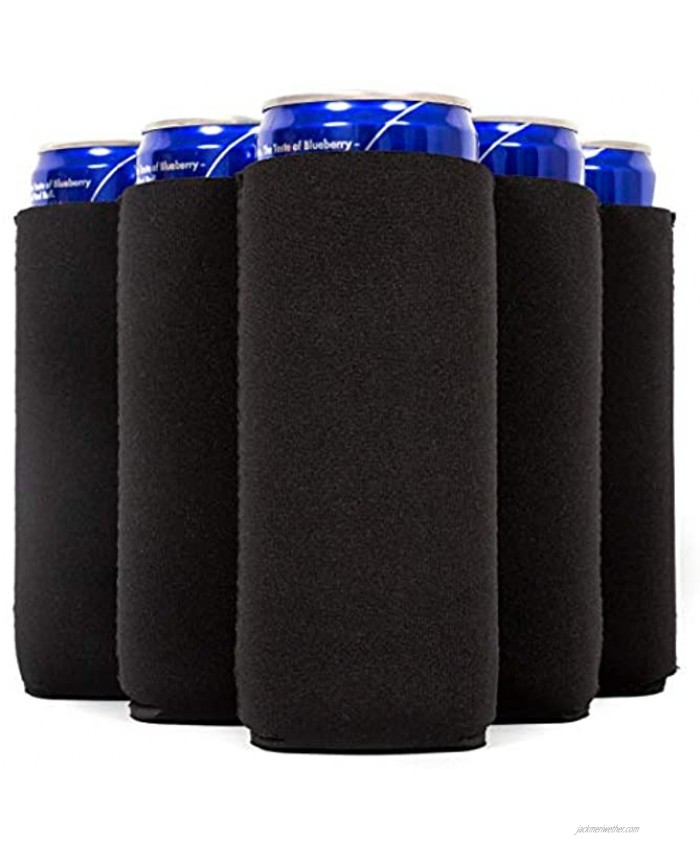 QualityPerfection 12 Slim Can Cooler Sleeves Skinny Neoprene Coolie Beer Energy Drink Blank 12 oz Compatible with Red Bull Spiked Seltzer White Claw Michelob Ultra Truly 12 Black