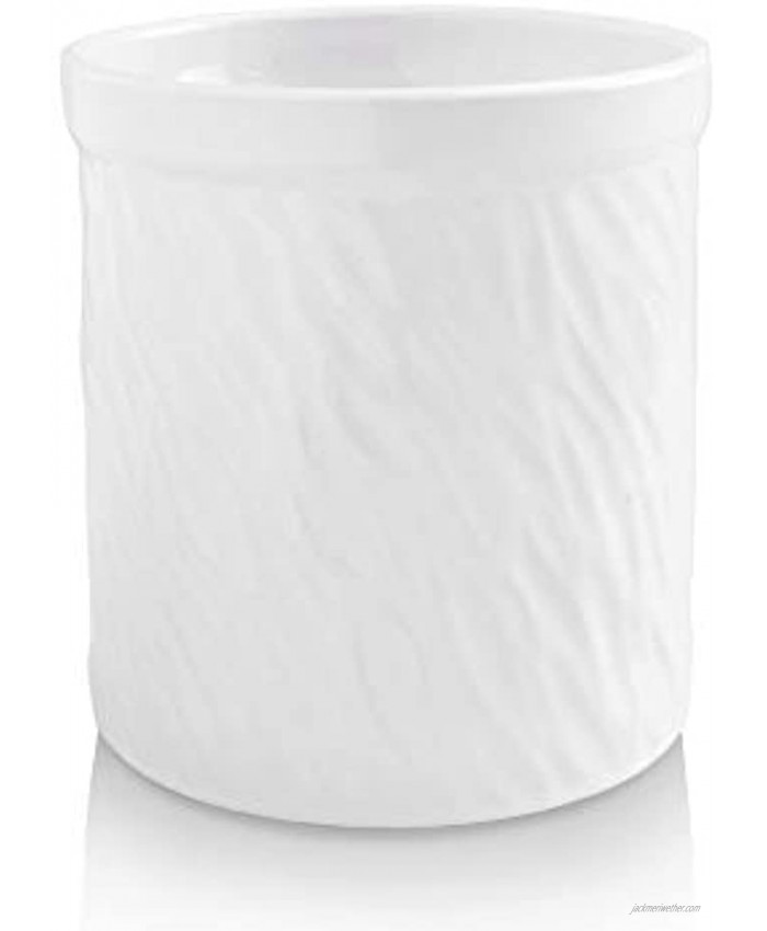 KOOV Kitchen Utensil Holder Large Ceramic Utensil Crock Deep and Stable Utensils Caddy Texture Series White
