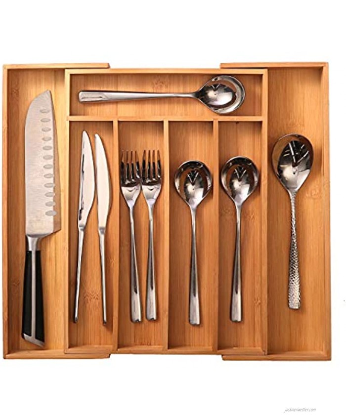 oridom Bamboo Expandable Drawer Organizer-Expandable Silverware Organizer Utensil Holder and Cutlery Tray for Flatware and Kitchen Utensils