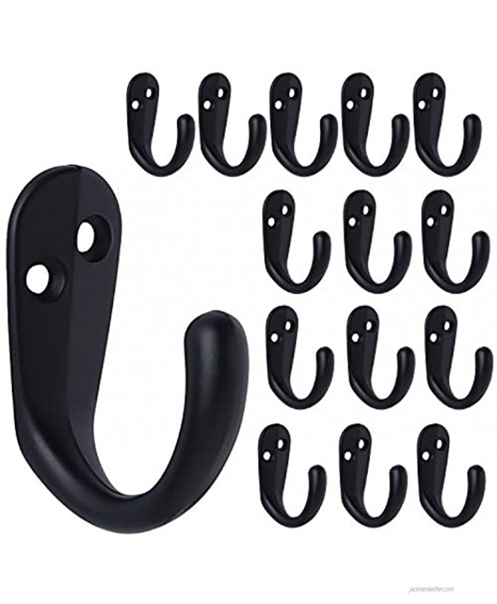 15PCS Coat Hooks Wall Mounted Single Prong Robe Hook for Hanging Towel Hooks with 30 Screws for Bags Hat Cap Scarf Cup Black