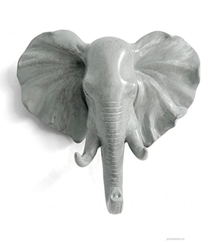 HERNGEE Elephant Head Single Wall Hook Hanger Animal Shaped Coat Hat Hook Heavy Duty Rustic Decorative Gift  Grey