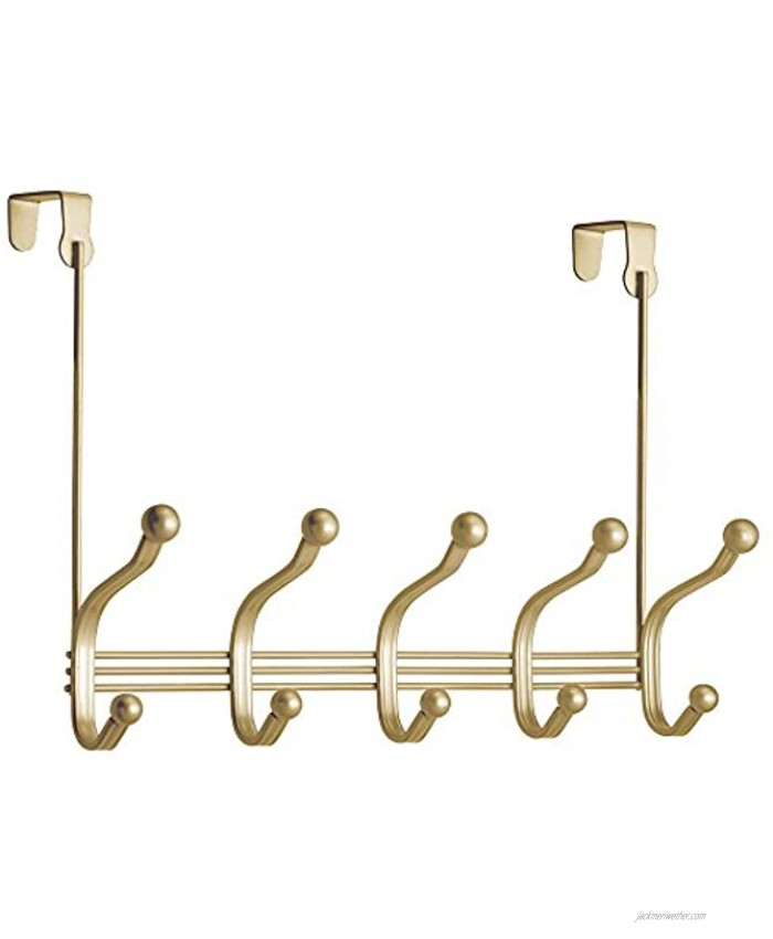 iDesign York Lyra Steel Over-The-Door 10-Hook Storage Rack 5 x 14.9 x 11 Gold Brass