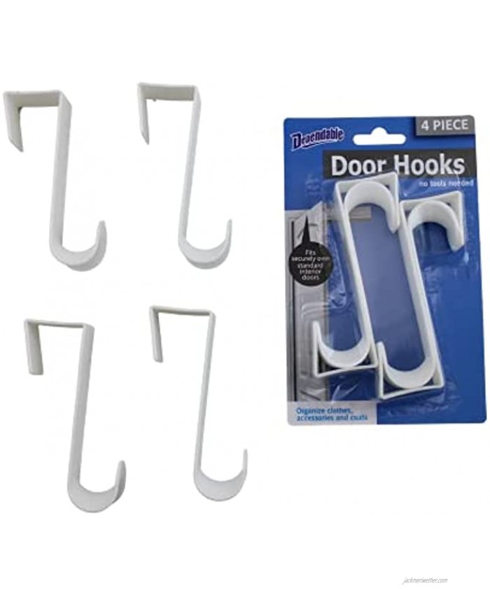 Over The Door Hooks Hangers Laundry Hanger White Plastic 4 Pack Coats Towels Clothes