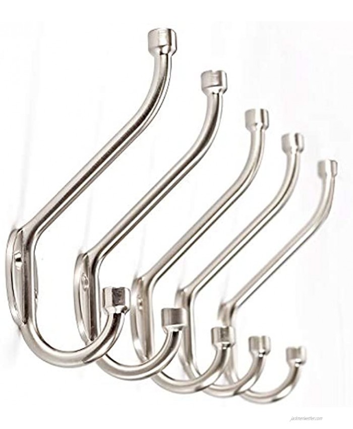 Wall Mounted Standard Decorative Heavy Duty Double Coat Hooks,5 Pack with Screws Brushed Nickel by Ambipolar 6636-T310