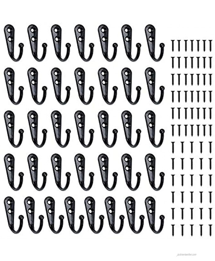 36 Pieces Coat Hooks Wall Mounted Robe Hook Single Coat Hanger No Scratch and 72Pieces Screws Black Black