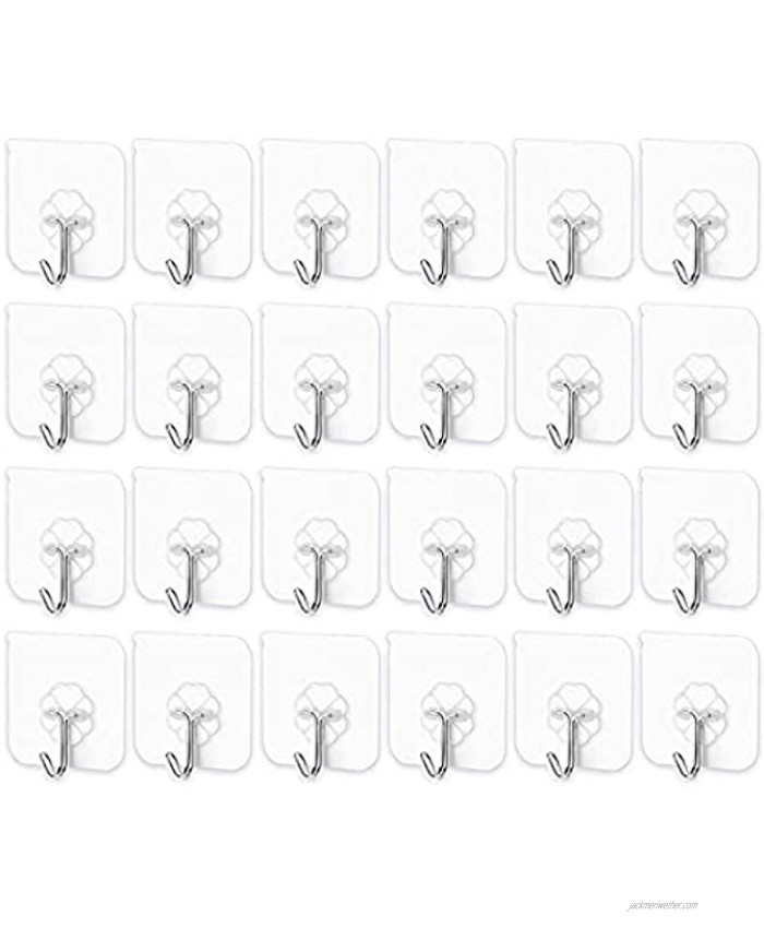 Adhesive Hooks Kitchen Wall Hooks- 24 Packs Heavy Duty 13.5lbMax Nail Free Sticky Hangers with Stainless Hooks Reusable Utility Towel Bath Ceiling Hooks