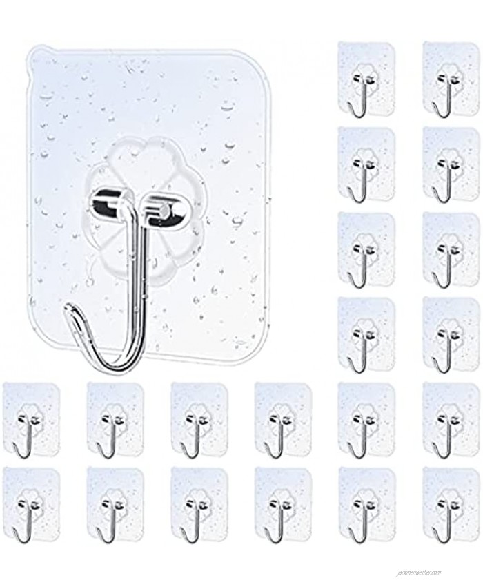 Angyues Adhesive Wall Hooks,20 Pieces Waterproof Oilproof Bathroom and Kitchen Heavy Duty Adhesive Hooks  Transparent Practical Wall Hook Coat Hooks Ceiling Hooks for Hanging Plants13 Pounds Max
