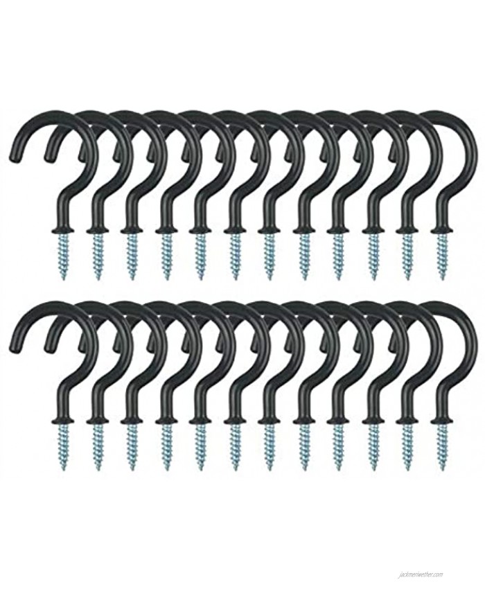 Ceiling Hooks Heavy Duty Vinyl Coated Screw-in Wall Hooks for Hanging Plants Mugs Wind Chimes Utensils Indoor Outdoor Use Black 24 Pack 2.9 inch