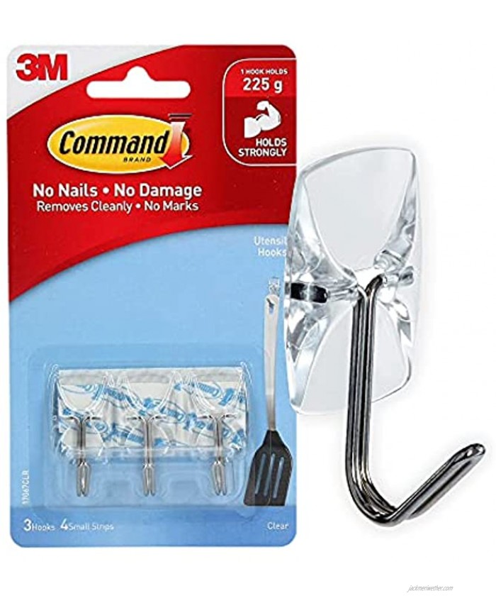 Command 17067CLR 4 Adhesive Strips Wire Hooks Small 3 Hooks Clear 3 Hooks