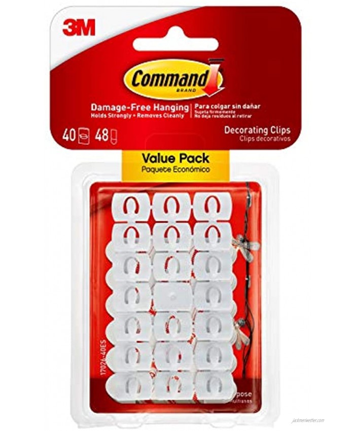 Command Small Decorating Clips White 40-Clips 48-Strips Decorate Damage-Free