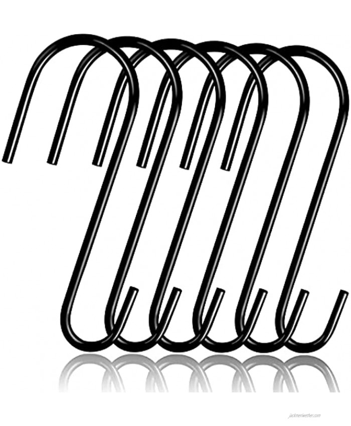 DINGEE 6 Inch S Hooks,6 Pack Large Heavy Duty S Hooks 5.5mm Thickness,Black Metal S Shaped Hooks for Hanging Plants Outdoor,Clothes,Pans pots Utensils,Gardening Tools Lights,Bird Feeders Bird House