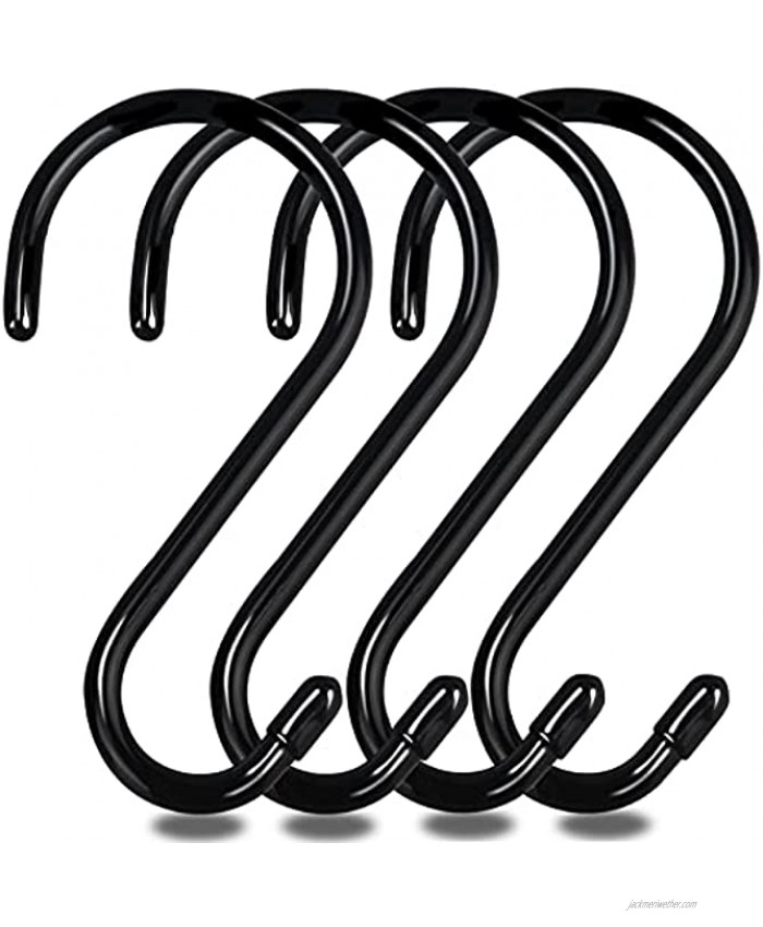 DINGEE Large S Hooks Heavy Duty,6 inch Vinyl Coated S Hook,Black Rubber Coated Non Slip Metal S Shaped Hanger Hook for Hanging Clothes,Plants Outdoor,Plants Lights,Pots Pans,4 Pack 7mm Thickness